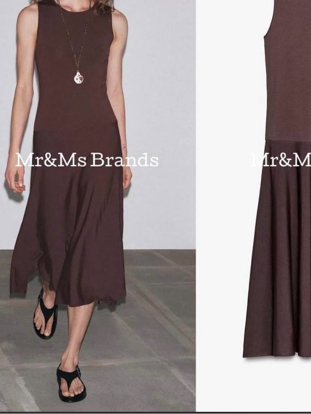 Zara Brown Sleeveless Midi Dress